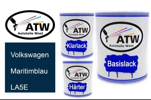 Volkswagen, Maritimblau, LA5E: 1L Lackdose + 1L Klarlack + 500ml Härter - Set, von ATW Autoteile West.