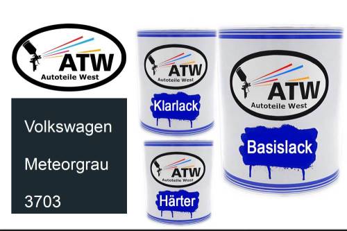 Volkswagen, Meteorgrau, 3703: 1L Lackdose + 1L Klarlack + 500ml Härter - Set, von ATW Autoteile West.