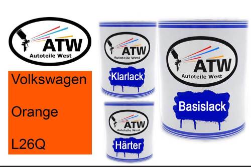 Volkswagen, Orange, L26Q: 1L Lackdose + 1L Klarlack + 500ml Härter - Set, von ATW Autoteile West.