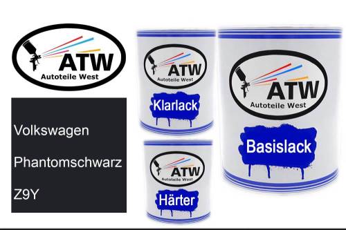 Volkswagen, Phantomschwarz, Z9Y: 1L Lackdose + 1L Klarlack + 500ml Härter - Set, von ATW Autoteile West.