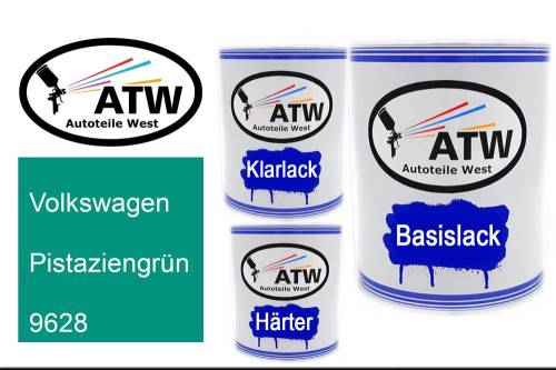 Volkswagen, Pistaziengrün, 9628: 1L Lackdose + 1L Klarlack + 500ml Härter - Set, von ATW Autoteile West.