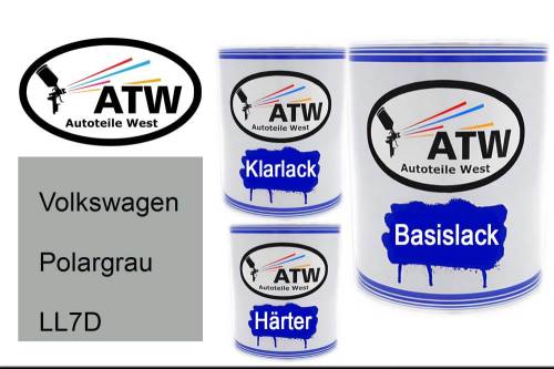 Volkswagen, Polargrau, LL7D: 1L Lackdose + 1L Klarlack + 500ml Härter - Set, von ATW Autoteile West.