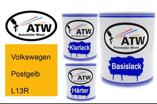 Volkswagen, Postgelb, L13R: 1L Lackdose + 1L Klarlack + 500ml Härter - Set, von ATW Autoteile West.