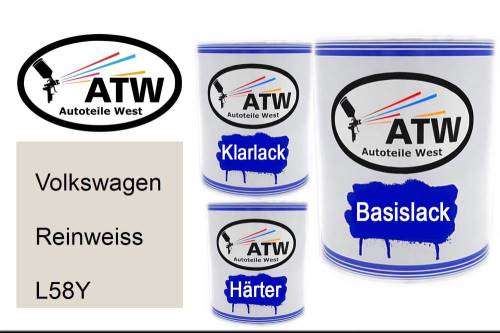 Volkswagen, Reinweiss, L58Y: 1L Lackdose + 1L Klarlack + 500ml Härter - Set, von ATW Autoteile West.