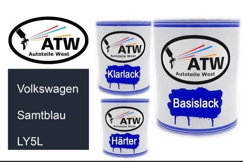 Volkswagen, Samtblau, LY5L: 1L Lackdose + 1L Klarlack + 500ml Härter - Set, von ATW Autoteile West.