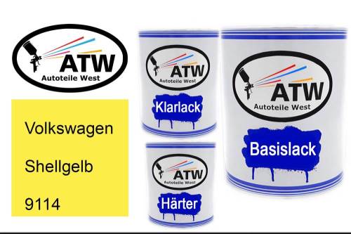 Volkswagen, Shellgelb, 9114: 1L Lackdose + 1L Klarlack + 500ml Härter - Set, von ATW Autoteile West.