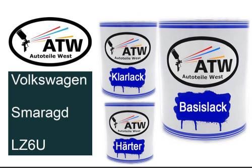 Volkswagen, Smaragd, LZ6U: 1L Lackdose + 1L Klarlack + 500ml Härter - Set, von ATW Autoteile West.