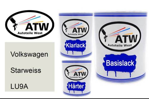 Volkswagen, Starweiss, LU9A: 1L Lackdose + 1L Klarlack + 500ml Härter - Set, von ATW Autoteile West.