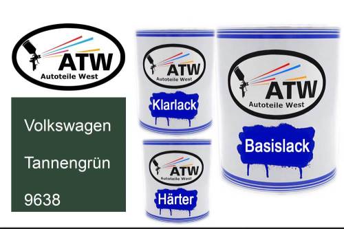 Volkswagen, Tannengrün, 9638: 1L Lackdose + 1L Klarlack + 500ml Härter - Set, von ATW Autoteile West.