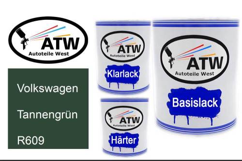 Volkswagen, Tannengrün, R609: 1L Lackdose + 1L Klarlack + 500ml Härter - Set, von ATW Autoteile West.