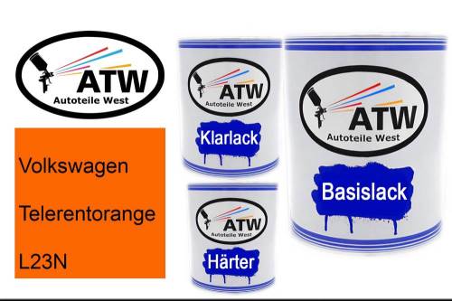 Volkswagen, Telerentorange, L23N: 1L Lackdose + 1L Klarlack + 500ml Härter - Set, von ATW Autoteile West.