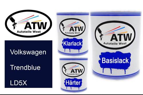 Volkswagen, Trendblue, LD5X: 1L Lackdose + 1L Klarlack + 500ml Härter - Set, von ATW Autoteile West.