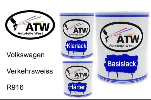 Volkswagen, Verkehrsweiss, R916: 1L Lackdose + 1L Klarlack + 500ml Härter - Set, von ATW Autoteile West.