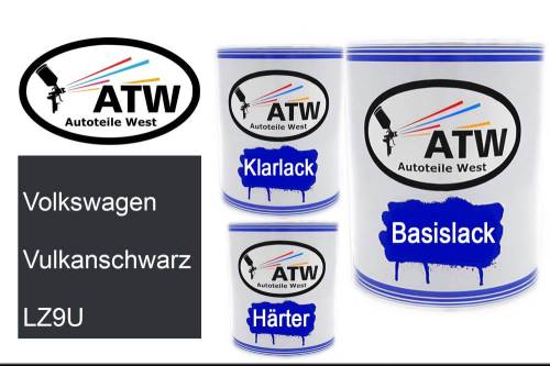 Volkswagen, Vulkanschwarz, LZ9U: 1L Lackdose + 1L Klarlack + 500ml Härter - Set, von ATW Autoteile West.