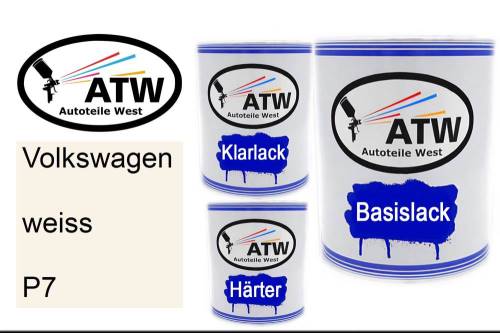 Volkswagen, weiss, P7: 1L Lackdose + 1L Klarlack + 500ml Härter - Set, von ATW Autoteile West.