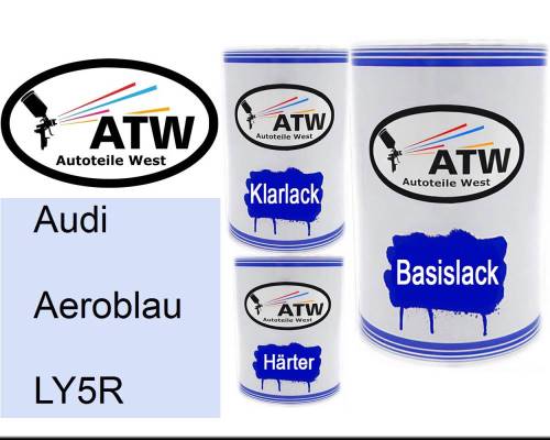 Audi, Aeroblau, LY5R: 500ml Lackdose + 500ml Klarlack + 250ml Härter - Set, von ATW Autoteile West.