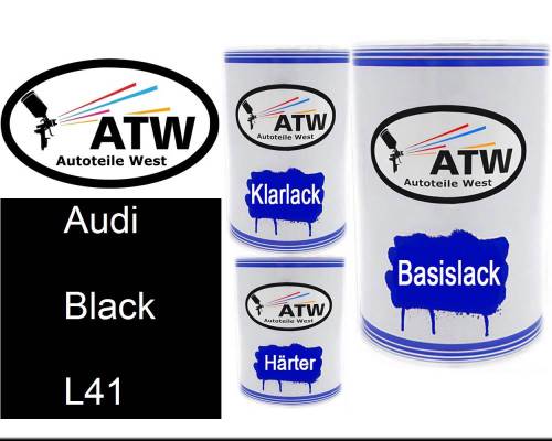 Audi, Black, L41: 500ml Lackdose + 500ml Klarlack + 250ml Härter - Set, von ATW Autoteile West.