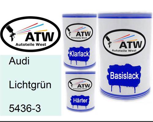 Audi, Lichtgrün, 5436-3: 500ml Lackdose + 500ml Klarlack + 250ml Härter - Set, von ATW Autoteile West.