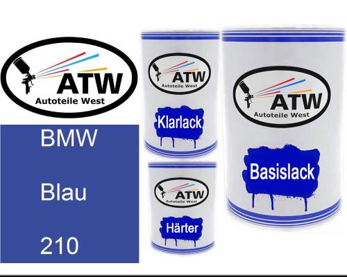 BMW, Blau, 210: 500ml Lackdose + 500ml Klarlack + 250ml Härter - Set, von ATW Autoteile West.