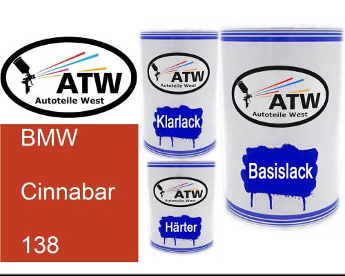 BMW, Cinnabar, 138: 500ml Lackdose + 500ml Klarlack + 250ml Härter - Set, von ATW Autoteile West.
