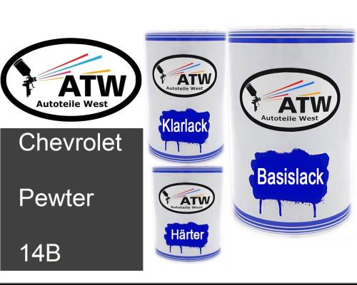 Chevrolet, Pewter, 14B: 500ml Lackdose + 500ml Klarlack + 250ml Härter - Set, von ATW Autoteile West.