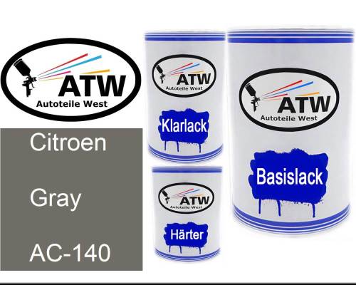 Citroen, Gray, AC-140: 500ml Lackdose + 500ml Klarlack + 250ml Härter - Set, von ATW Autoteile West.