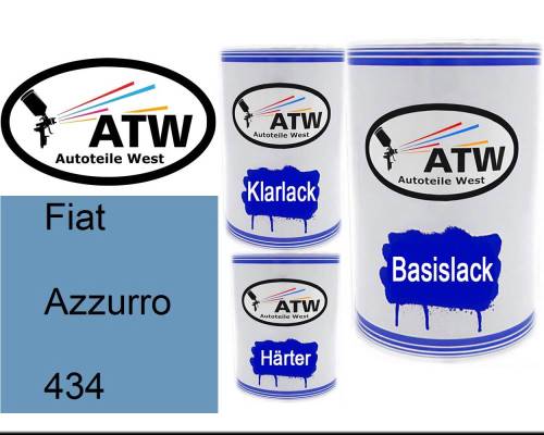 Fiat, Azzurro, 434: 500ml Lackdose + 500ml Klarlack + 250ml Härter - Set, von ATW Autoteile West.