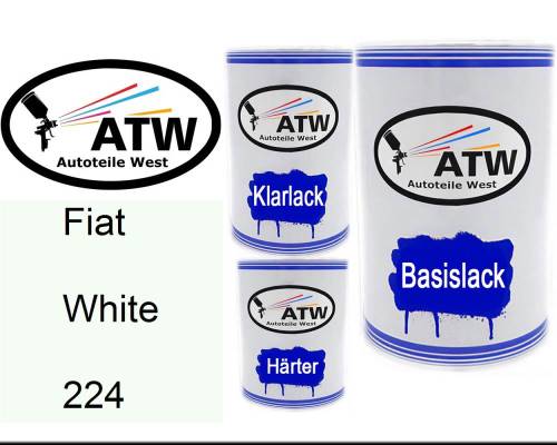 Fiat, White, 224: 500ml Lackdose + 500ml Klarlack + 250ml Härter - Set, von ATW Autoteile West.