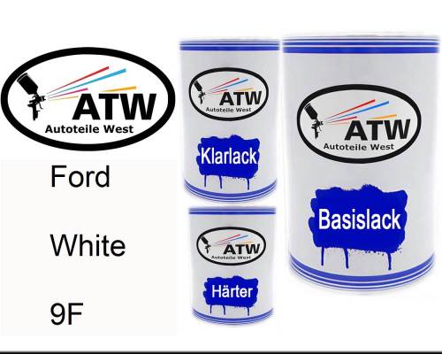 Ford, White, 9F: 500ml Lackdose + 500ml Klarlack + 250ml Härter - Set, von ATW Autoteile West.