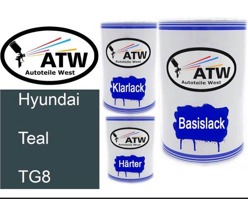 Hyundai, Teal, TG8: 500ml Lackdose + 500ml Klarlack + 250ml Härter - Set, von ATW Autoteile West.