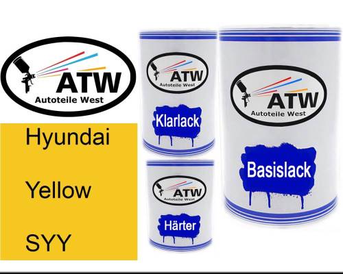 Hyundai, Yellow, SYY: 500ml Lackdose + 500ml Klarlack + 250ml Härter - Set, von ATW Autoteile West.