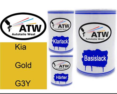 Kia, Gold, G3Y: 500ml Lackdose + 500ml Klarlack + 250ml Härter - Set, von ATW Autoteile West.