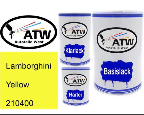 Lamborghini, Yellow, 210400: 500ml Lackdose + 500ml Klarlack + 250ml Härter - Set, von ATW Autoteile West.