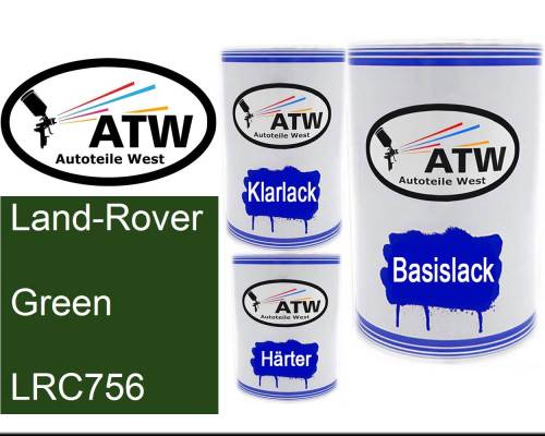 Land-Rover, Green, LRC756: 500ml Lackdose + 500ml Klarlack + 250ml Härter - Set, von ATW Autoteile West.