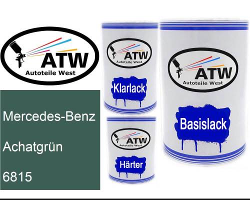 Mercedes-Benz, Achatgrün, 6815: 500ml Lackdose + 500ml Klarlack + 250ml Härter - Set, von ATW Autoteile West.