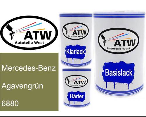 Mercedes-Benz, Agavengrün, 6880: 500ml Lackdose + 500ml Klarlack + 250ml Härter - Set, von ATW Autoteile West.