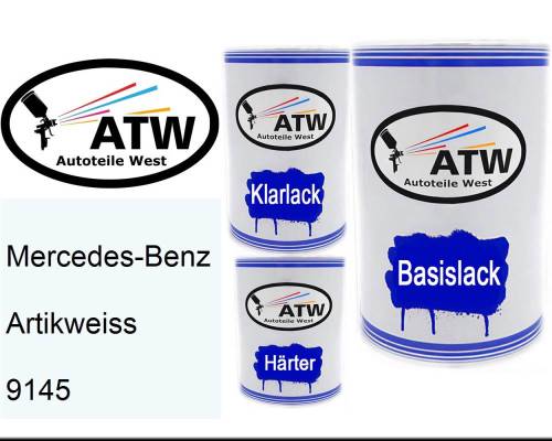 Mercedes-Benz, Artikweiss, 9145: 500ml Lackdose + 500ml Klarlack + 250ml Härter - Set, von ATW Autoteile West.