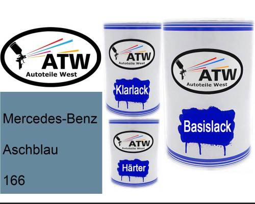 Mercedes-Benz, Aschblau, 166: 500ml Lackdose + 500ml Klarlack + 250ml Härter - Set, von ATW Autoteile West.