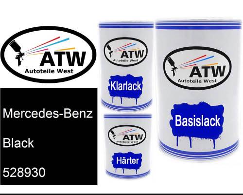 Mercedes-Benz, Black, 528930: 500ml Lackdose + 500ml Klarlack + 250ml Härter - Set, von ATW Autoteile West.