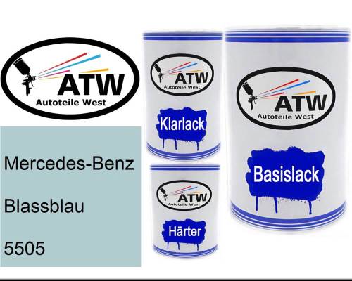 Mercedes-Benz, Blassblau, 5505: 500ml Lackdose + 500ml Klarlack + 250ml Härter - Set, von ATW Autoteile West.
