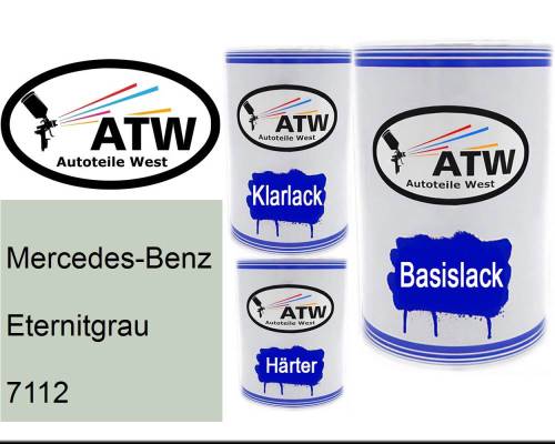 Mercedes-Benz, Eternitgrau, 7112: 500ml Lackdose + 500ml Klarlack + 250ml Härter - Set, von ATW Autoteile West.
