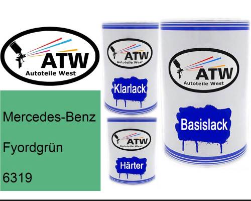 Mercedes-Benz, Fyordgrün, 6319: 500ml Lackdose + 500ml Klarlack + 250ml Härter - Set, von ATW Autoteile West.