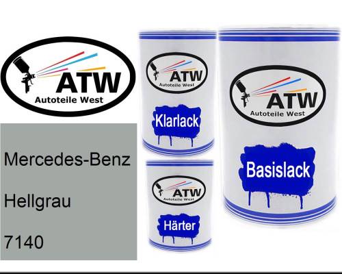 Mercedes-Benz, Hellgrau, 7140: 500ml Lackdose + 500ml Klarlack + 250ml Härter - Set, von ATW Autoteile West.