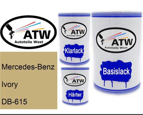 Mercedes-Benz, Ivory, DB-615: 500ml Lackdose + 500ml Klarlack + 250ml Härter - Set, von ATW Autoteile West.