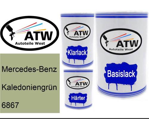 Mercedes-Benz, Kaledoniengrün, 6867: 500ml Lackdose + 500ml Klarlack + 250ml Härter - Set, von ATW Autoteile West.