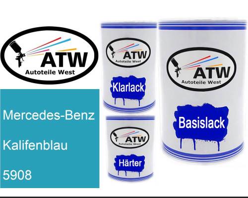 Mercedes-Benz, Kalifenblau, 5908: 500ml Lackdose + 500ml Klarlack + 250ml Härter - Set, von ATW Autoteile West.