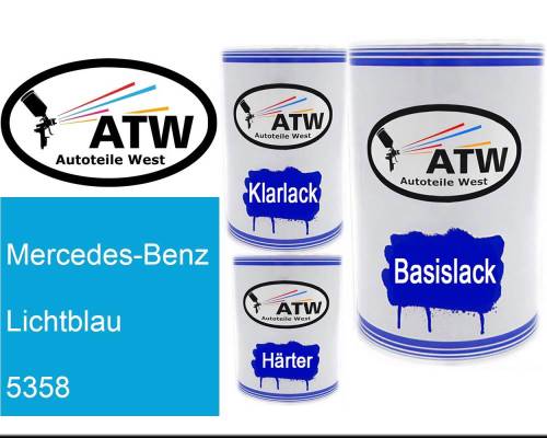 Mercedes-Benz, Lichtblau, 5358: 500ml Lackdose + 500ml Klarlack + 250ml Härter - Set, von ATW Autoteile West.