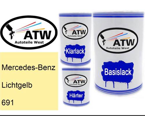 Mercedes-Benz, Lichtgelb, 691: 500ml Lackdose + 500ml Klarlack + 250ml Härter - Set, von ATW Autoteile West.