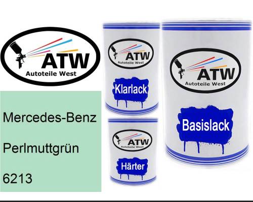 Mercedes-Benz, Perlmuttgrün, 6213: 500ml Lackdose + 500ml Klarlack + 250ml Härter - Set, von ATW Autoteile West.