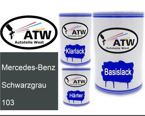 Mercedes-Benz, Schwarzgrau, 103: 500ml Lackdose + 500ml Klarlack + 250ml Härter - Set, von ATW Autoteile West.